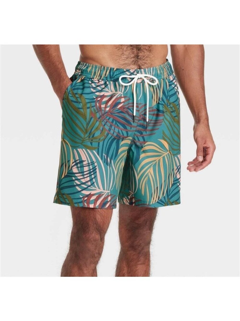 Men's 7" Swim Trunks Boxer Brief Liner Goodfellow&Co Teal Palm Small